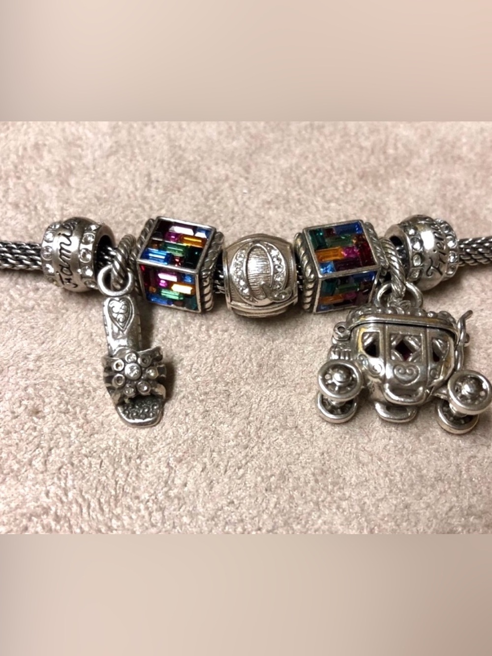 Brighton Family bead Brushed silver with clear crystals on edges Retired & rare - Picture 7 of 8